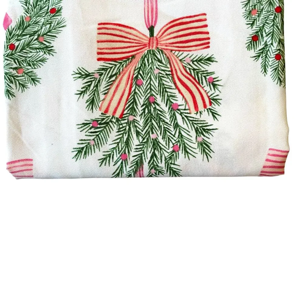 Kassatex Christmas Wreath Bow Fabric Shower Curtain 72x72 Chic Holiday Bath NEW